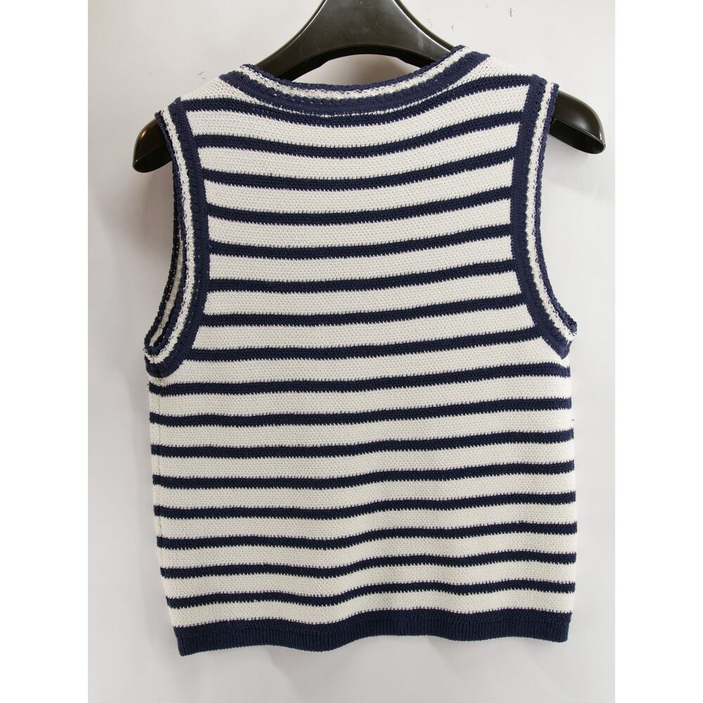 Rag & Bone NWT Meghan Striped Sweater Vest Women's Medium Ivory Navy Deep V Neck - Picture 7 of 8